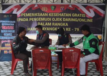 Polri Untuk Masyarakat, Biddokkes Polda Kalteng Gelar Bakti Kesehatan Beri Layanan Rikkes Gratis bagi Ojol