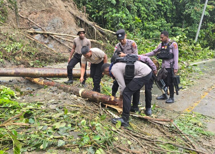 Sigap Tangani Longsor, Polres Keerom Pastikan Jalan Kembali Normal