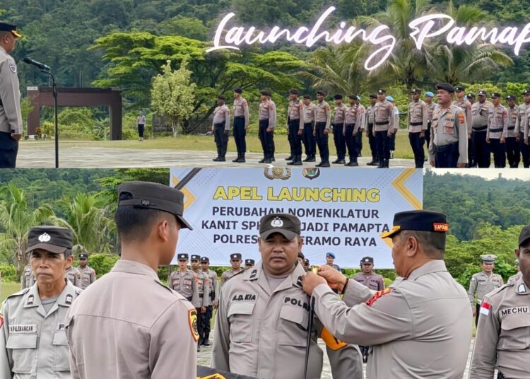 Kapolres mamberamo raya pimpin apel louncing perubahan nomenklatur kanit spkt menjadi pamapta di lapangan apel polres mamberamo raya