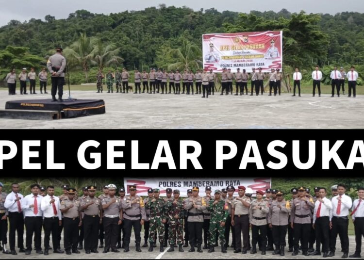 Apel Gelar Pasukan Dalam Rangka Pengamanan Malam Tahun Baru 2026 di Polres Mamberamo Raya