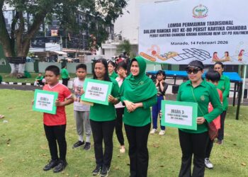 Tumbuhkan Semangat Kebersamaan, Persit KCK Cab. LXII Kodim 1310/Bitung, Olahraga Bersama dan Lomba Permainan Tradisional Peringati HUT Ke-80 Persit
