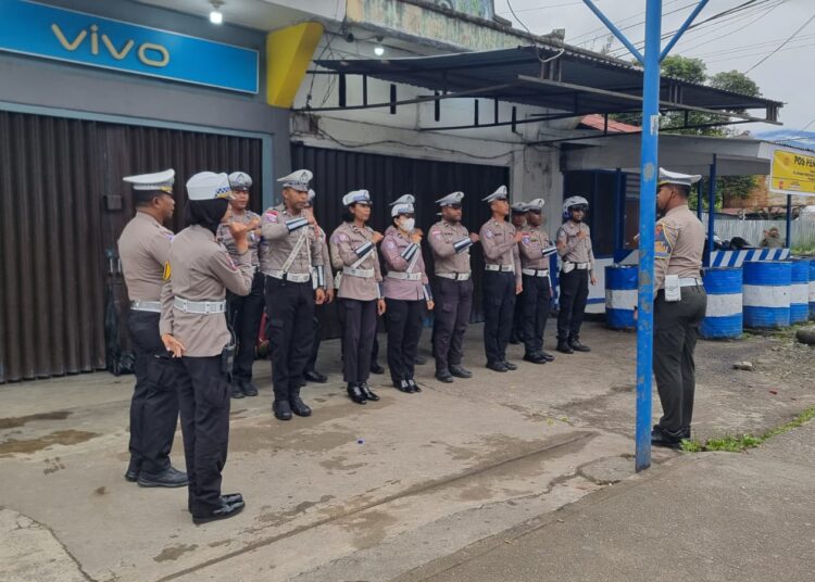 Sat Lantas Polres Jayawijaya Gelar Strong Point Pagi, Wujudkan Kamseltibcar Lantas di Kota Wamena