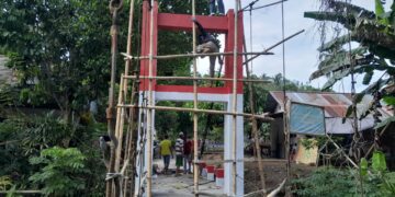 Terus Tunjukkan Progres Yang Signifikan, Pembangunan Jembatan Perintis Garuda di Desa Sawangan Memasuki Tahap Pemasangan Tali Sling