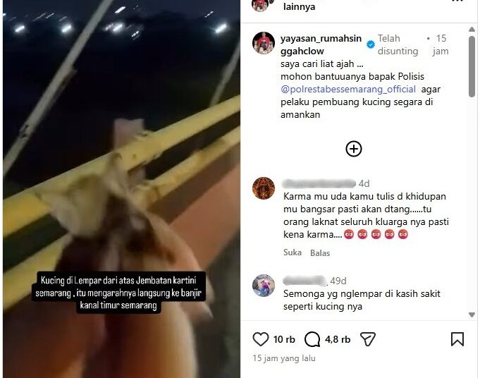 Polrestabes Semarang Dalami Kasus Video Viral Pembuangan Kucing di Jembatan Kartini