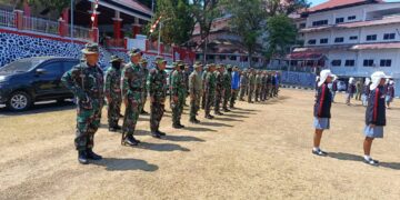 Intensifkan Persiapan Jelang HUT ke-81 RI, Personel Kodim 1310/Bitung dan Pasukan 45 Gelar Latihan Paskibraka Hari Kedua