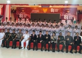 Sebagai Bentuk Dukungan dalam Menyukseskan Upacara HUT ke-81 Kemerdekaan RI, Kasdim 1310/Bitung Hadiri Pengukuhan Paskibraka Kabupaten Minahasa Utara Tahun 2026