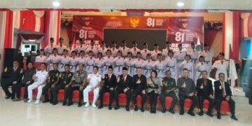 Sebagai Bentuk Dukungan dalam Menyukseskan Upacara HUT ke-81 Kemerdekaan RI, Kasdim 1310/Bitung Hadiri Pengukuhan Paskibraka Kabupaten Minahasa Utara Tahun 2026