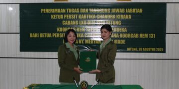 Perkuat Organisasi Persit di Lingkungan Koorcab Rem 131 PD XIII/Merdeka, Ny. Meryah Dewa Made Terima Tugas dan Tanggung Jawab Jabatan Ketua Persit KCK Cabang LXII Dim 1310/Bitung
