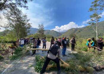 Respons Cepat Polsek Kurulu, Pemalangan Jalan Trans Papua Berhasil Dibuka